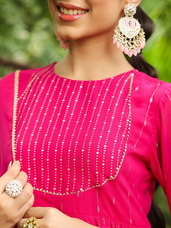 Women's Pink Georgette Foil Print Anarkali Kurta Set (3 Pcs) – Clothsy Fashion