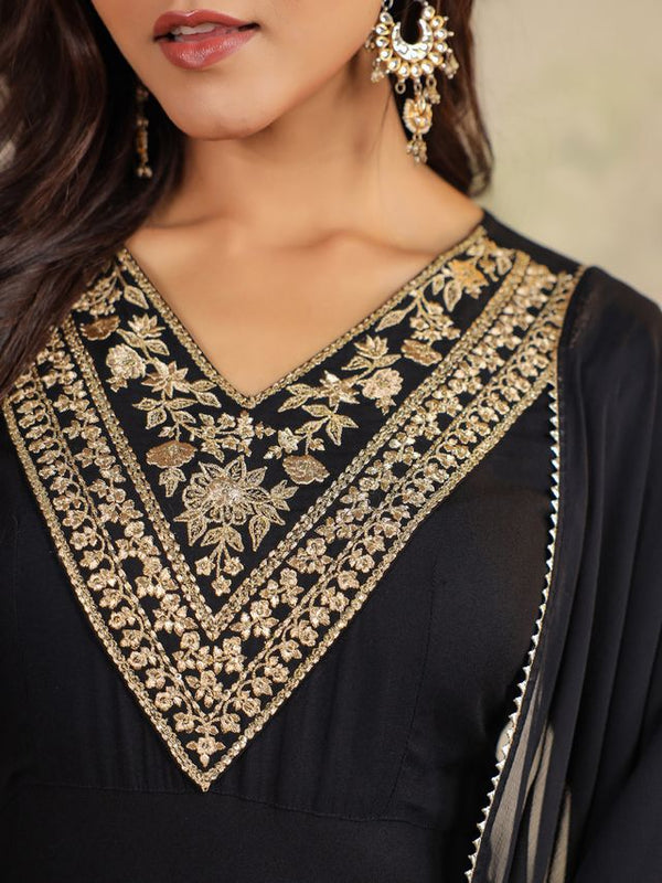 Rayon Embroidery Set | Women’s Black Rayon Embroidered Anarkali Kurta Set