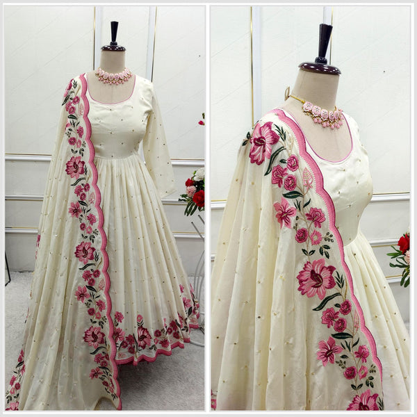 Clothsy Fashion Presenting New Collection Heavy Pure Cinon Silk Gown -Pent  Dupatta Set Fully Stitched Ready To Wear